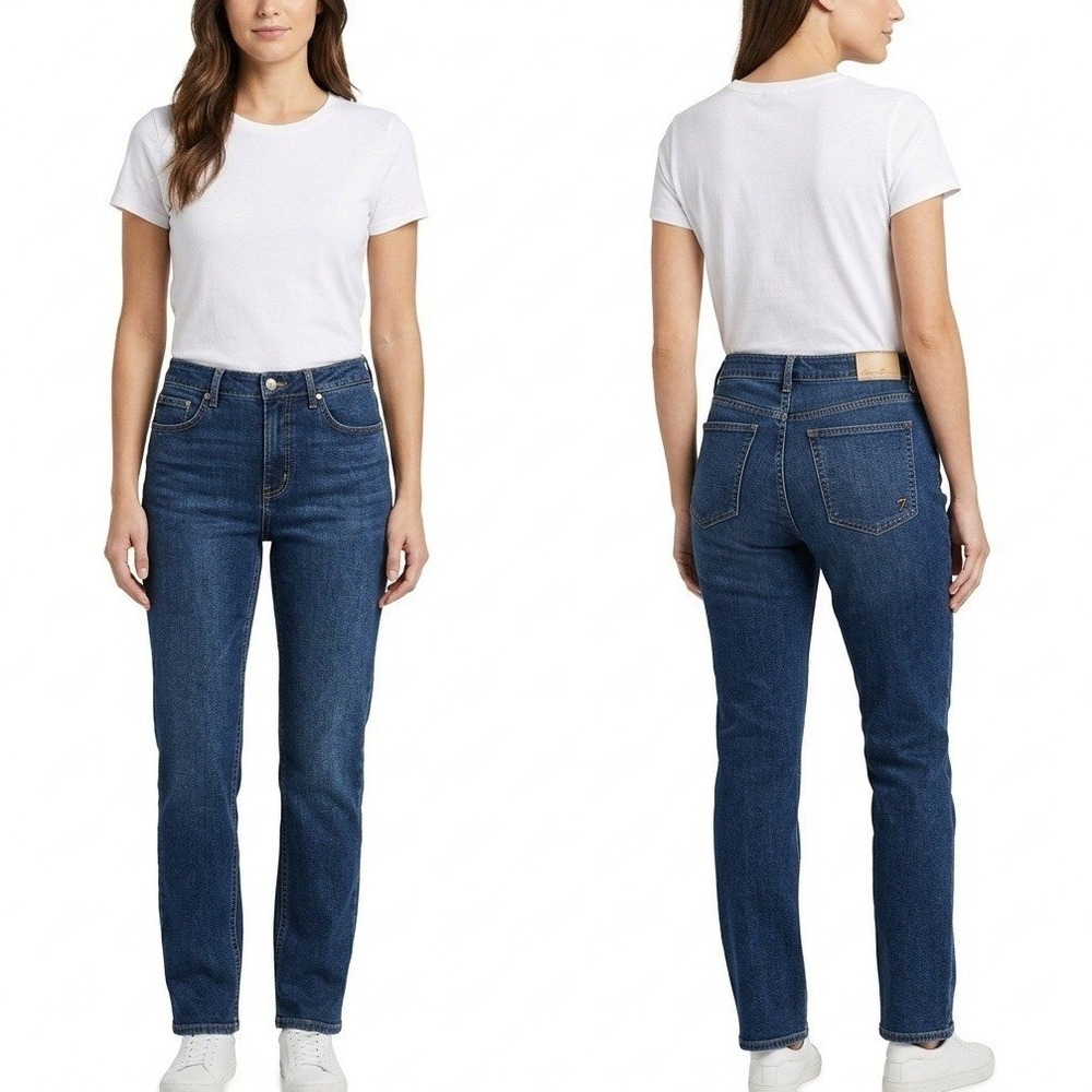 Seven7 Jeans Women 14 Slim Straight Dark Wash High Rise Size 14 Stretch Denim